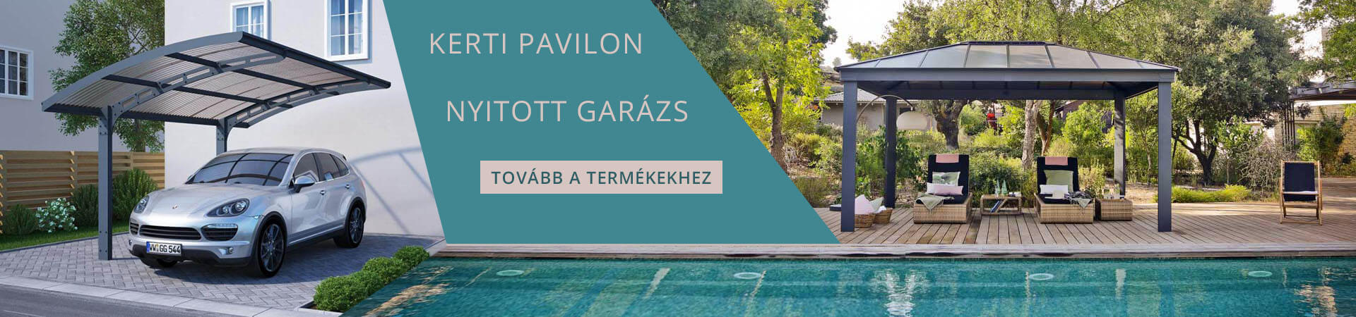 Nyitott kocsibeálló és kerti pavilon fémből