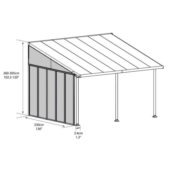 Terasztető oldalpanel fémből - 4m Feria, Sierra, Capri terasztetőkhöz