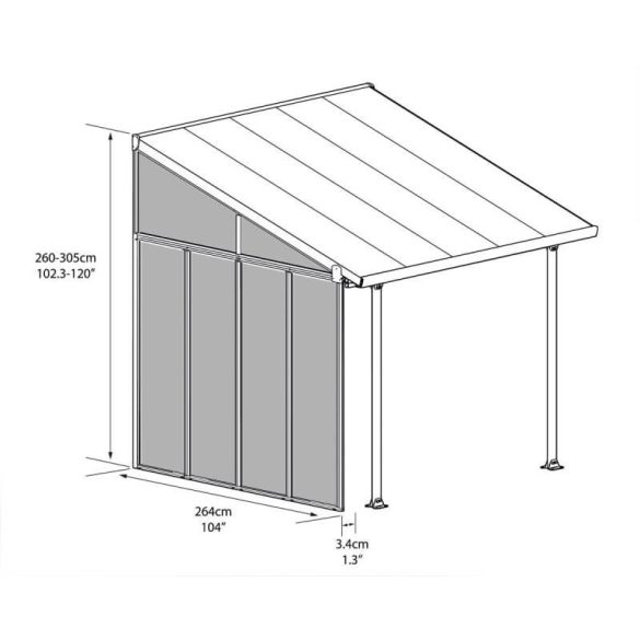 Terasztető oldalpanel fémből - Feria, Sierra, Capri  3m mély terasztetőkhöz