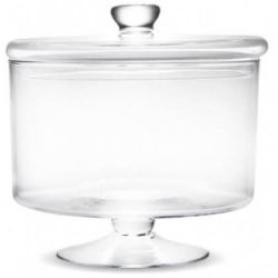 Üveg tároló fedéllel magas talpon 25x25x25cm