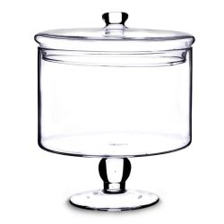 Üveg tároló fedéllel magas talpon 19x16cm