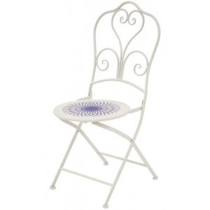 Kerti szék fém krém színű kék mintával
